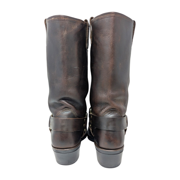 FRYE 12R Harness Square Toe Leather Dark Brown Boots Size 8.5 - Picture 4 of 7